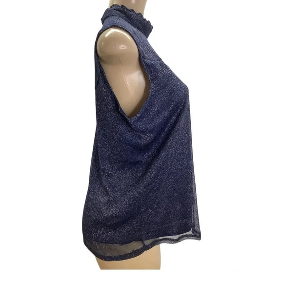 Luna Rae XL Shimmery Blue Sleeveless Ruffle Neck. New Without Tags - Picture 2 of 8